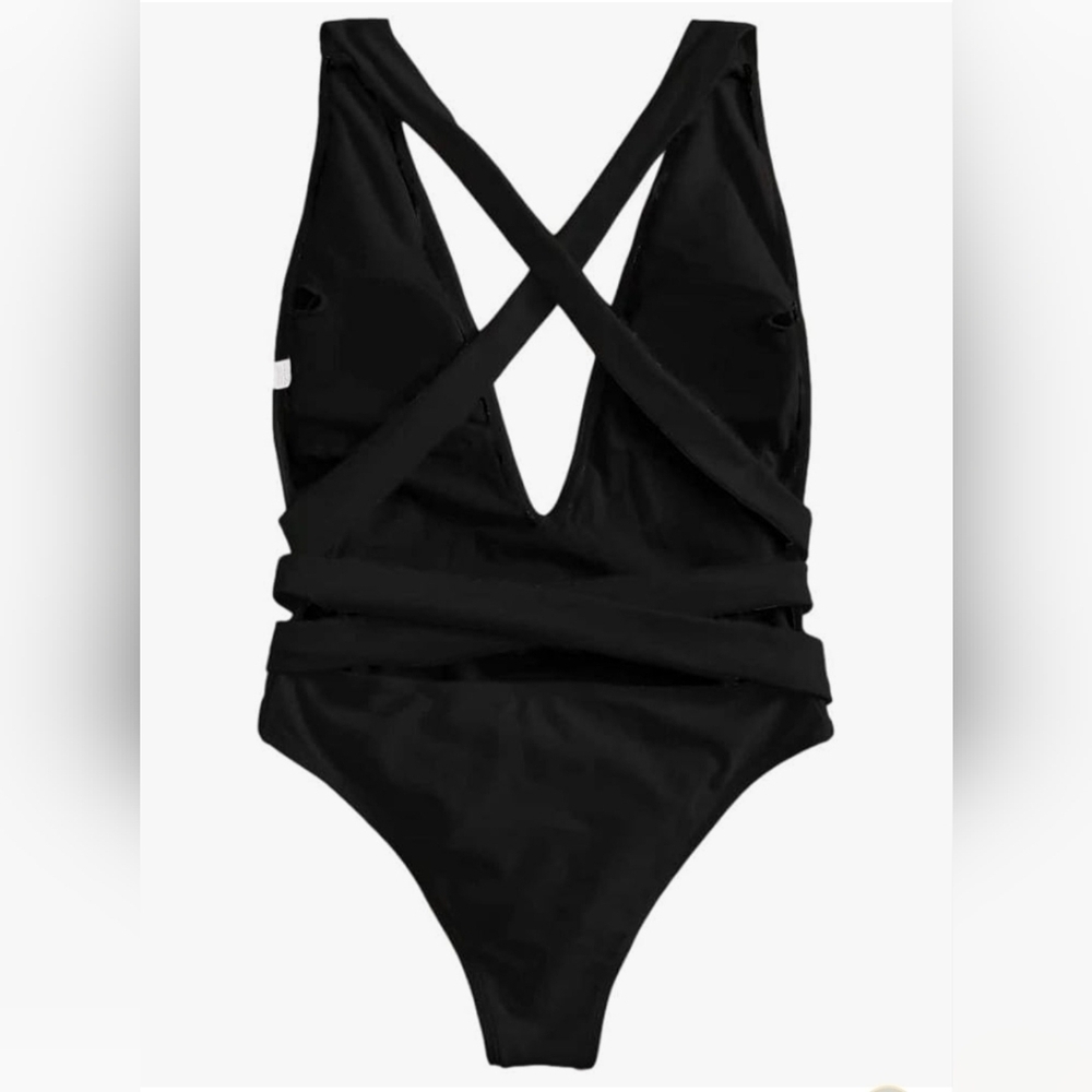 Lilosy Sexy Tie Criss Cross Plunge One Piece #1068 NWOT - Picture 7 of 11